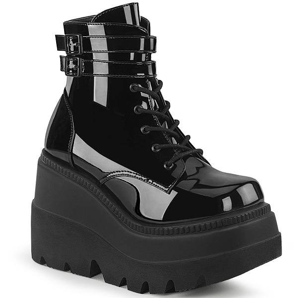 Demonia Women's Shaker-52 Platform Boots - Black Patent D5368-49US Clearance